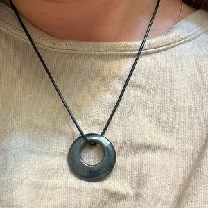 Hematite necklace on 18in waxed lanyard - grounding and shielding for empaths